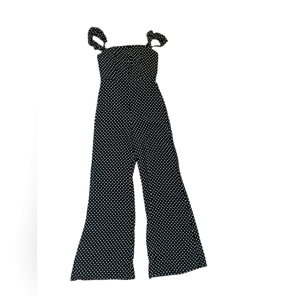 Flynn Skye Pants - Flynn Skye Wide Leg Polka Dot Ruffled Strap Jumpsuit size medium